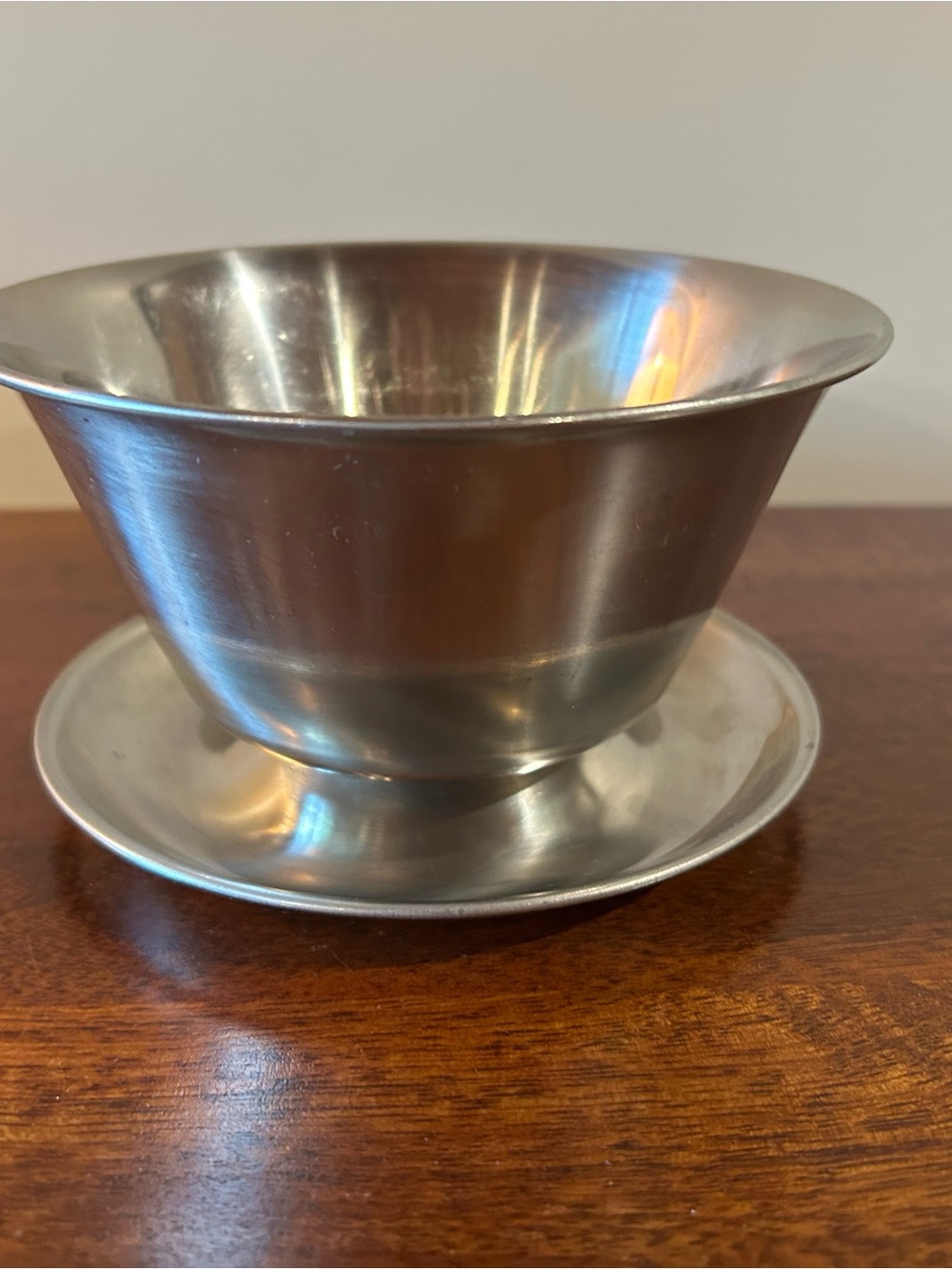 Stainless Steel Gravy Serving Bowl with attached Saucer -6” Leonard Denmark